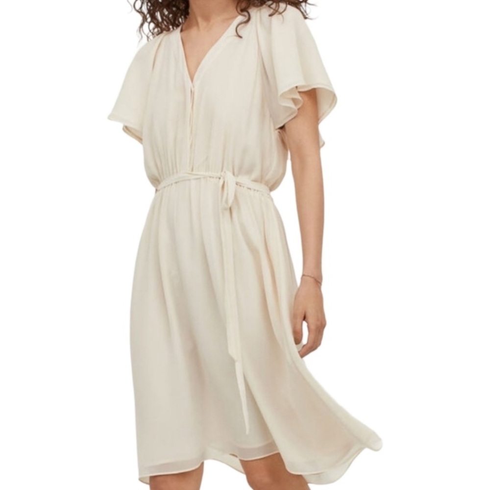 H&M Cream tie front chiffon dress -NWT